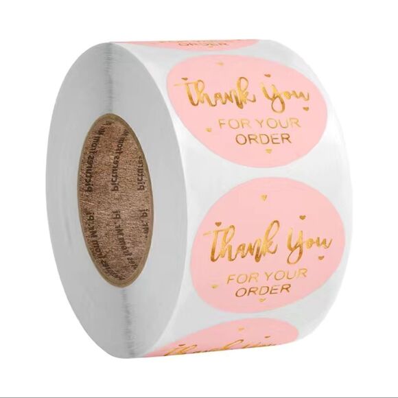 500pcs/roll Labels Thank You For Your Order Stickers Seal Labels Pink 1 inch - Picture 1 of 2